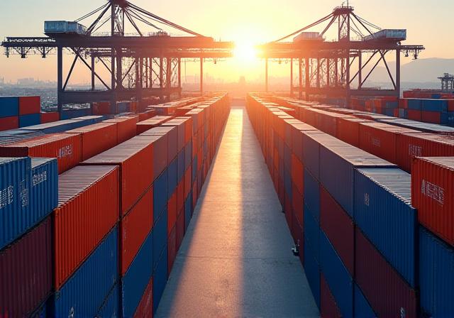 Stacked cargo containers in a professional logistics hub